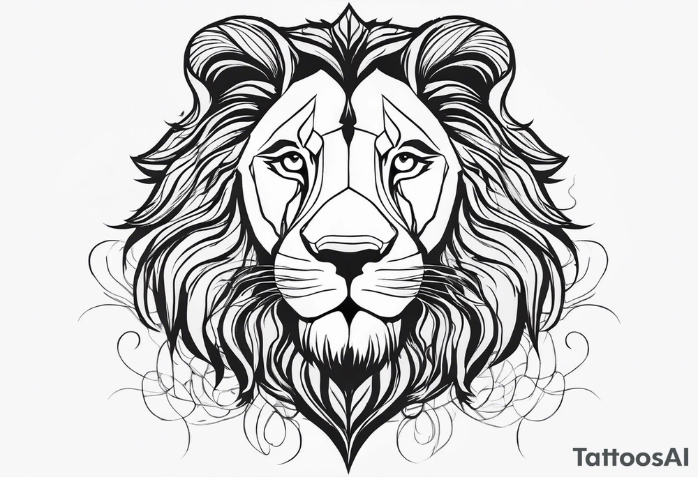 Moitie Visage lion avec son bebe lionne avec trait super fin entouré d'un cœur tattoo idea