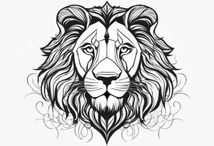 Moitie Visage lion avec son bebe lionne avec trait super fin entouré d'un cœur tattoo idea