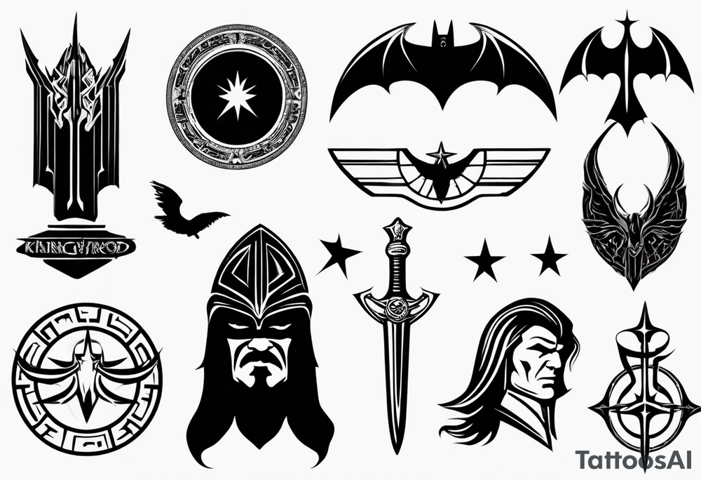 i have tattoos on my left arm that relate to the Klingons in Star Trek, including the symbol of the klingon empire, the bat'leth sword, SOME KLINGON WRITING, AND A BIRD OF PREy starship. am looking for filler and additional details that are visually simiLAR and complimentary to the imagery i am using already. tattoo idea