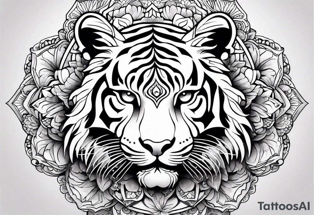 Tiger mandala flowers tattoo idea