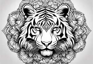 Tiger mandala flowers tattoo idea