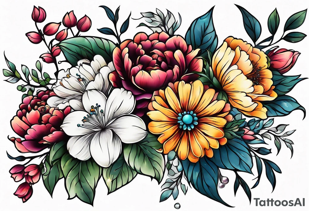 flower bouquet tattoo idea