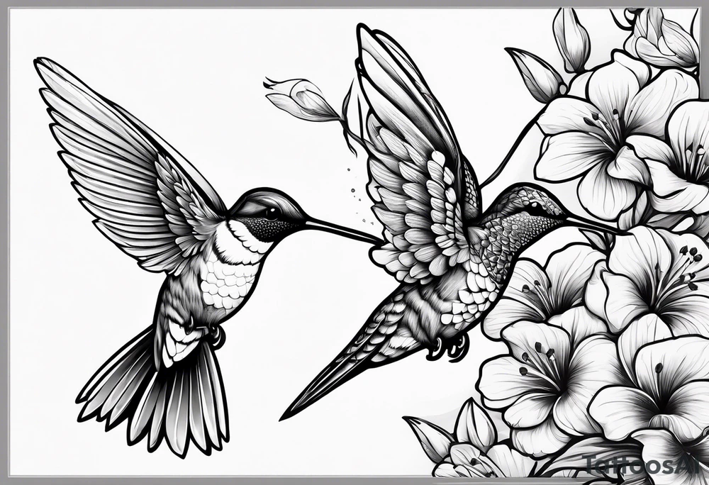 Humming bird and flower for placement on side boob tattoo idea