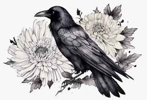 raven with a white chrysanthemum corsage tattoo idea
