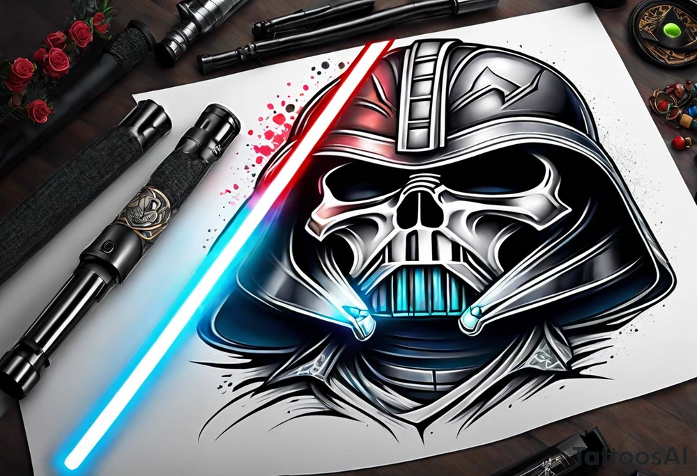 Light saber skull tattoo idea