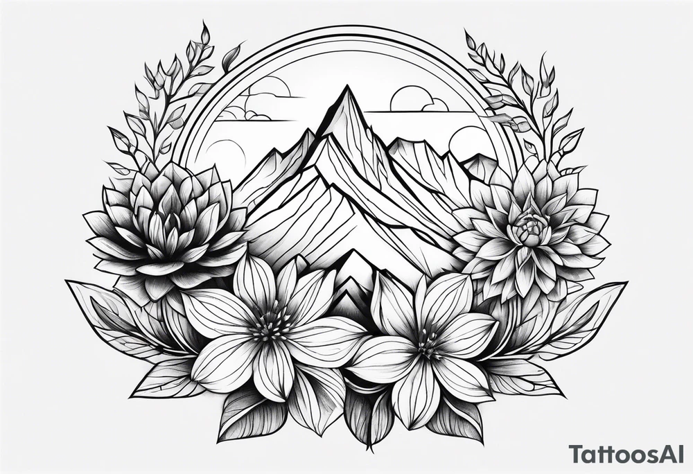 Mountain abstract flower tattoo idea