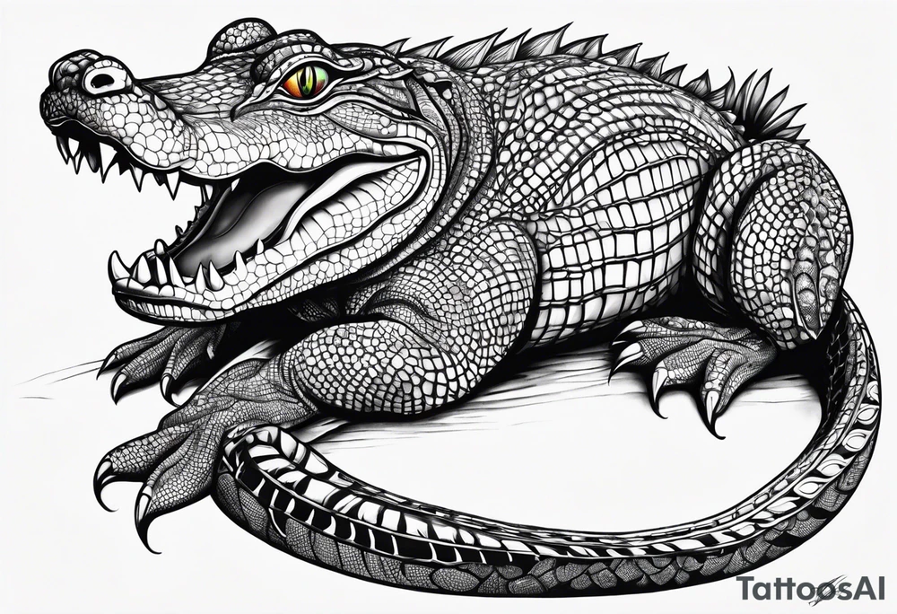 Full body Caiman with tail tattoo idea