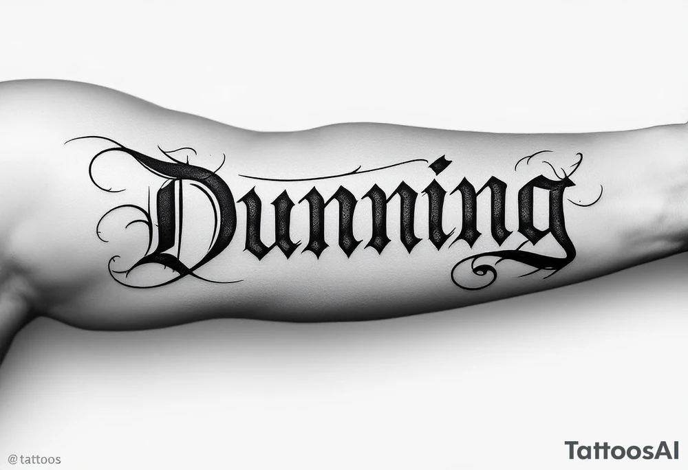 Dunning , Details include Old English Font, white space in name tattoo idea