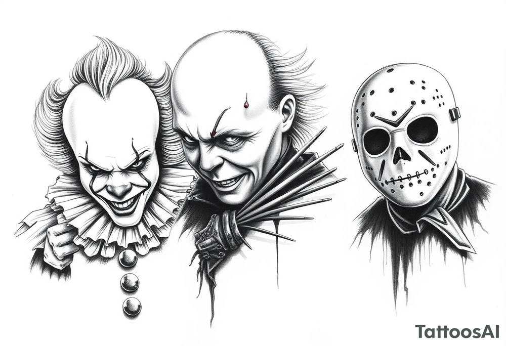 Pennywise, Freddy Krueger, Michael Meyers, and jason voorhees tattoo idea