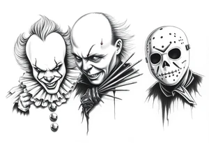 Pennywise, Freddy Krueger, Michael Meyers, and jason voorhees tattoo idea