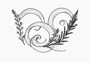 Three spirals in a line and sprig of heather tattoo idea