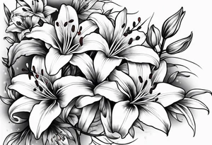 5 lilies and cherry blossom branch tattoo idea