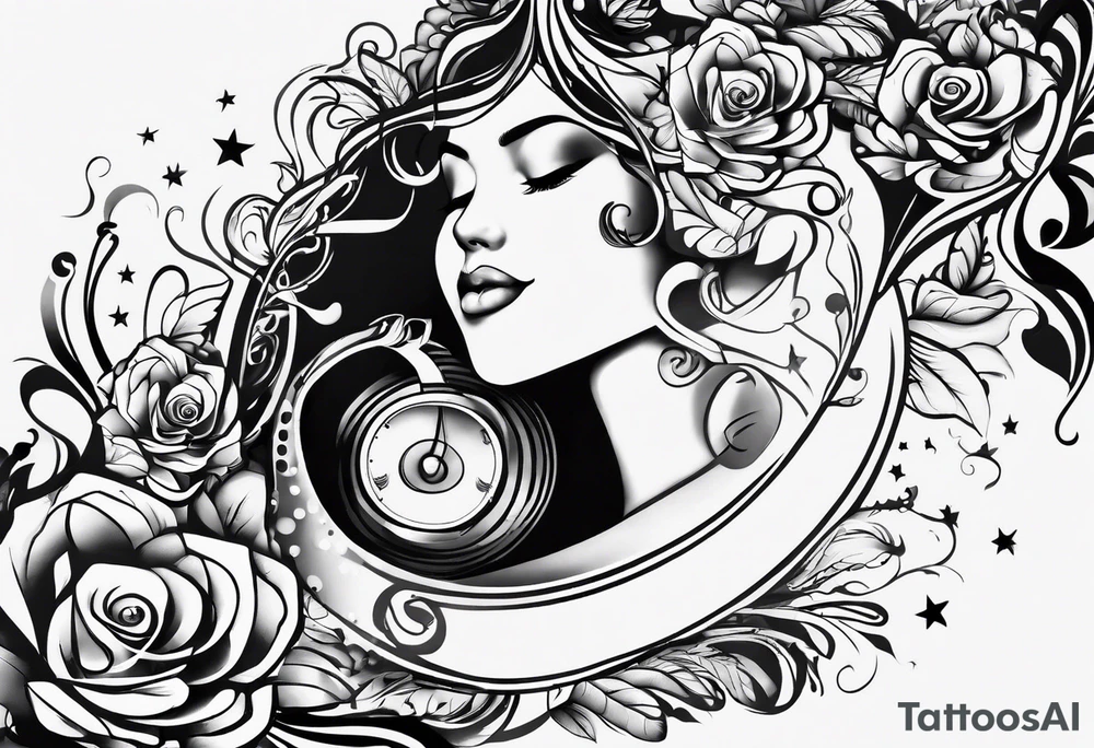 Music intertwined with baby footprints tattoo idea Music intertwined with baby footprints tattoo idea