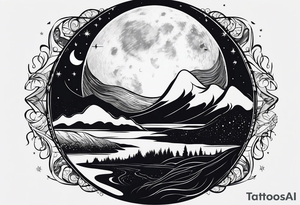 Night sky with moon tattoo idea