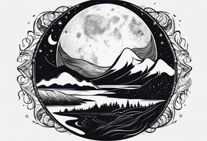 Night sky with moon tattoo idea