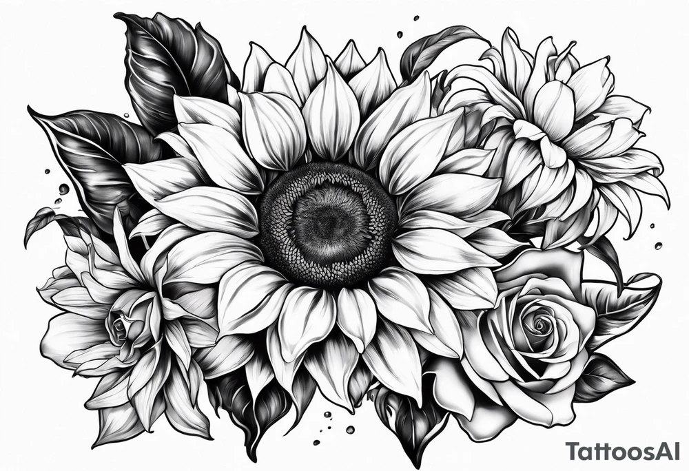 Sunflower, Rose and Lily tattoo idea