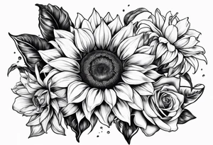 Sunflower, Rose and Lily tattoo idea