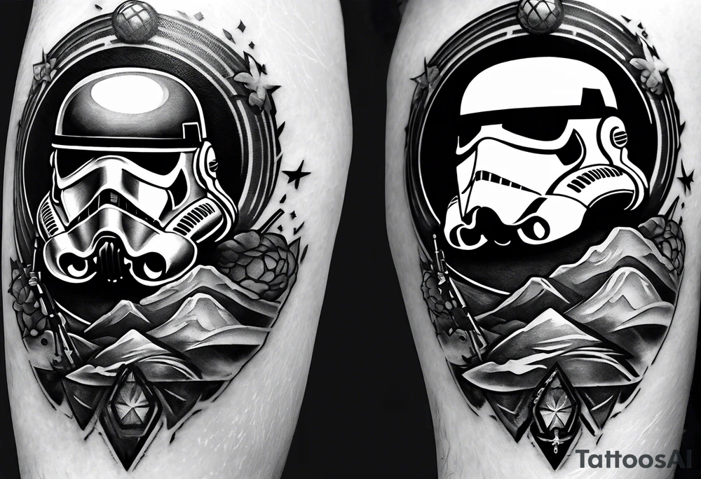An upper sleeve shoulder tattoo that combines a Star Wars and a Golf theme tattoo idea