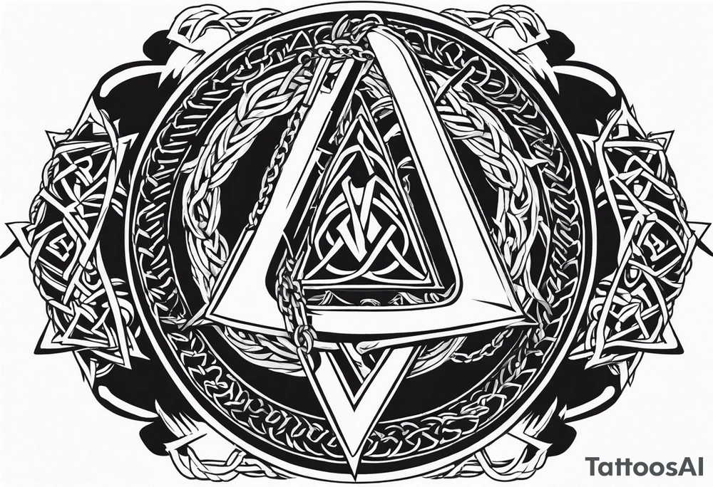 Valhalla sword shield dragon axe Valknut barbed wire chains tattoo idea Valhalla sword shield dragon axe Valknut barbed wire chains tattoo idea