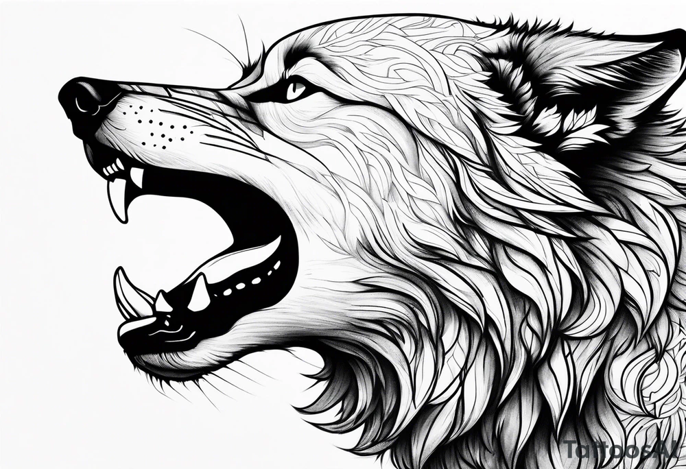 realistic style fenrir wolf in profile tattoo idea