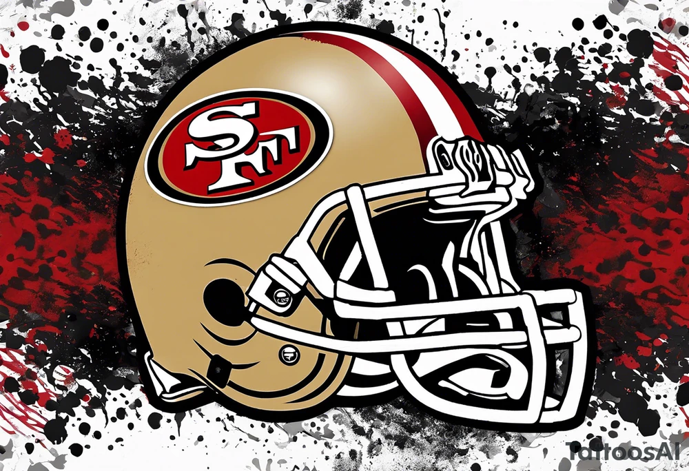 san Francisco 49er logo with team color specks of paint splatter tattoo idea