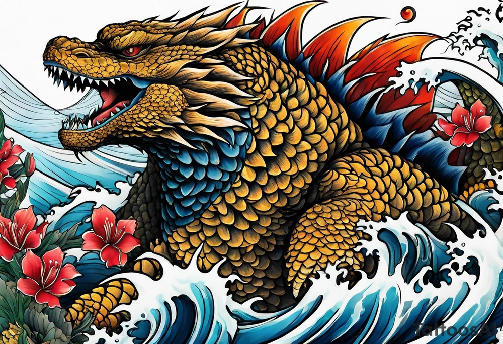 Godzilla and a Koi fish tattoo idea