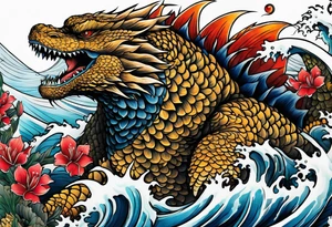 Godzilla and a Koi fish tattoo idea
