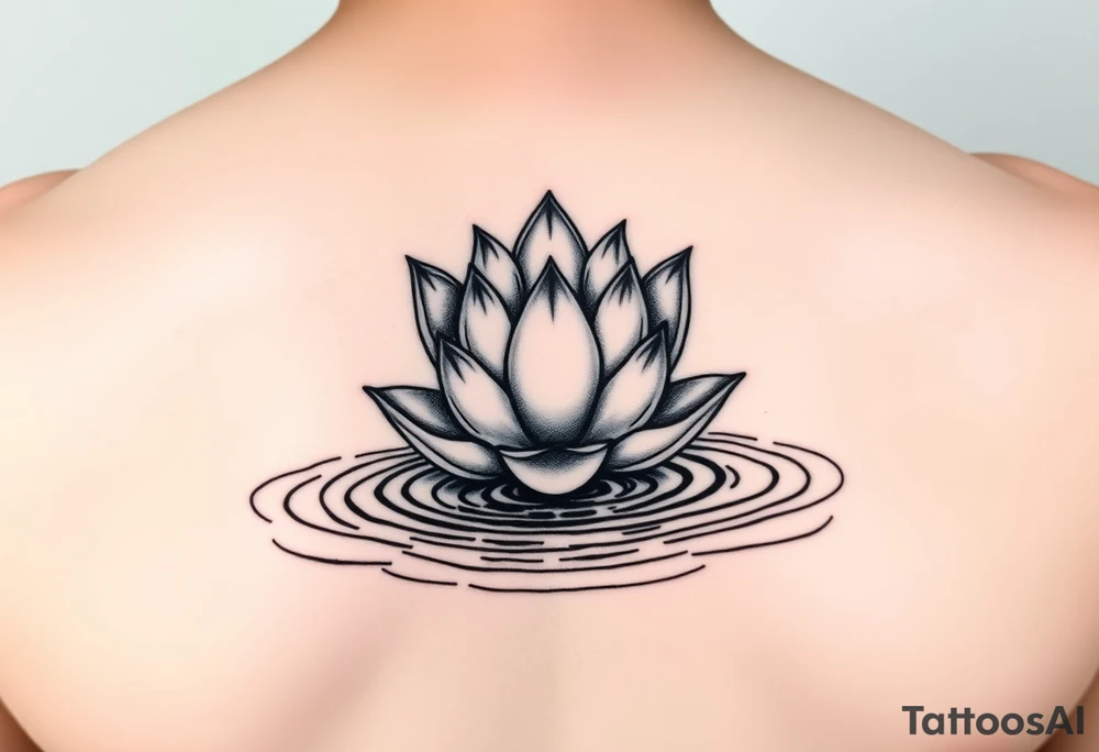 serene lotus flower emerging from sacred waters with ripples tattoo idea