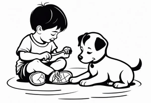 child playing happily with puppy tattoo idea