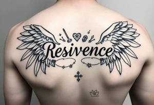 angel wings with related things. Write resilience tattoo idea