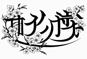 kanji leter for shadow inside half circle with small cherry blossoms tattoo idea