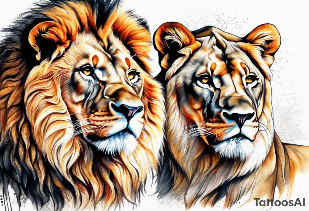 Realistic lion and lioness tattoo idea