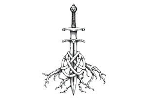 Armband tattoo of a single sword with covered in a Celtic knot roots tattoo idea