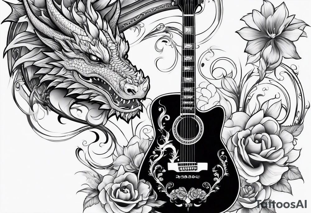 Guitar, flowers, dragon tattoo idea