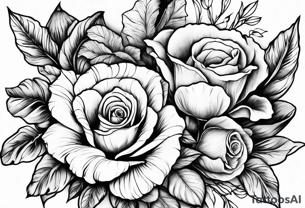 Floral tattoo for men with a rose, gladiolus flowers and a poppy tattoo idea