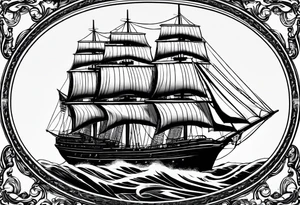 sailing ship in rough seas in oval with rope border super imposed over crossed cannons with banner that says US Navy tattoo idea