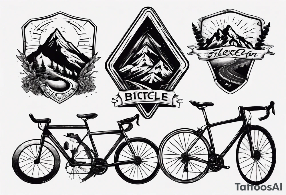 flexed bicep with road bicycle and a mountain tattoo idea