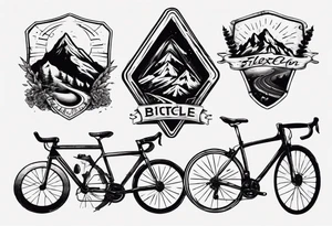 flexed bicep with road bicycle and a mountain tattoo idea