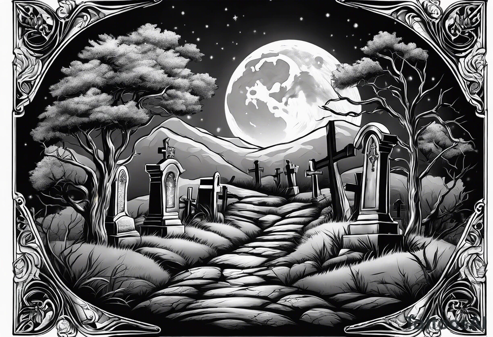 graveyard with moon tattoo idea