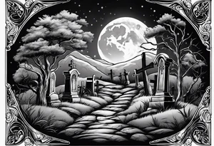 graveyard with moon tattoo idea
