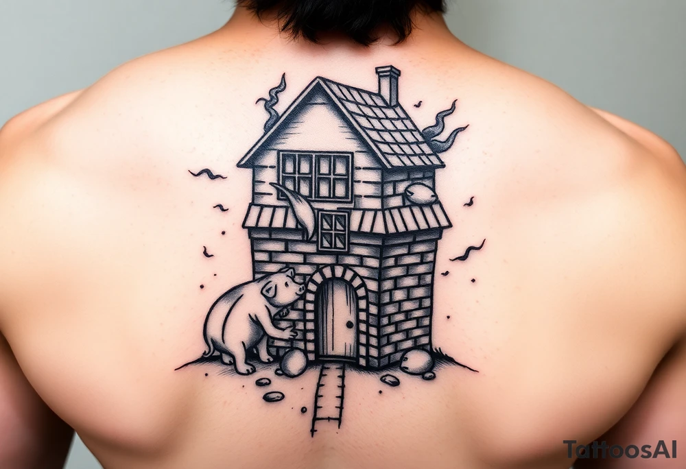 Brick house being blown off 3 little piggy's by a big bad wolf tattoo idea