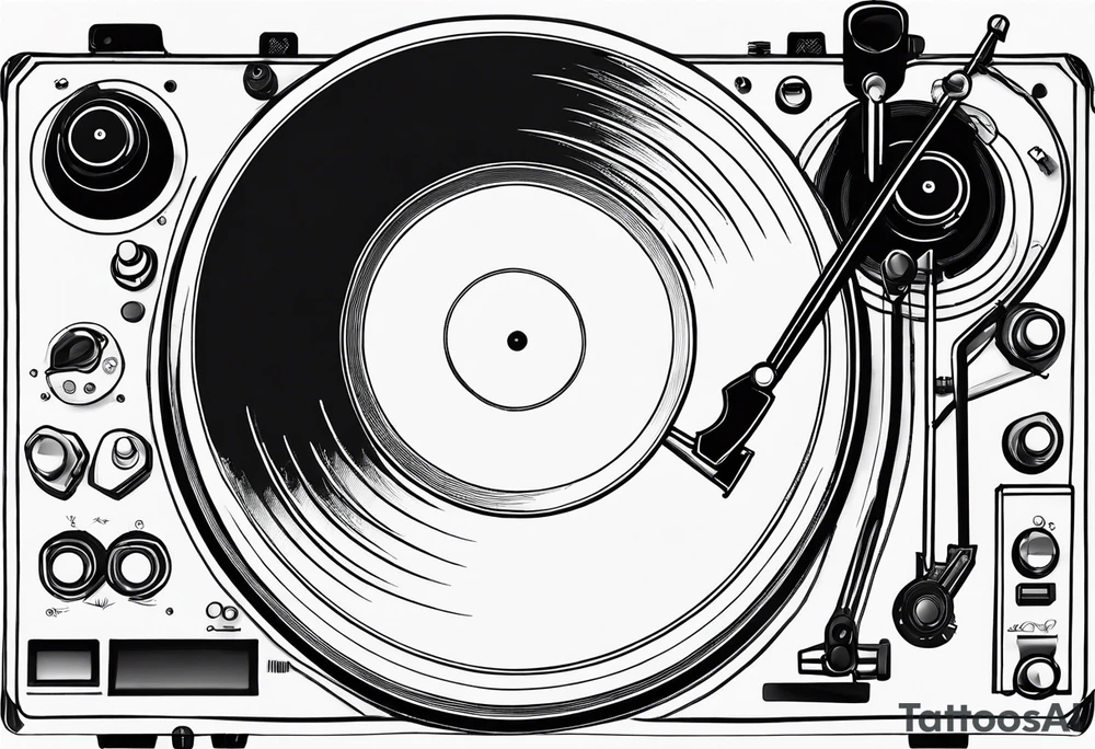 A recordplayer in fineline very minimalistic one line tattoo idea