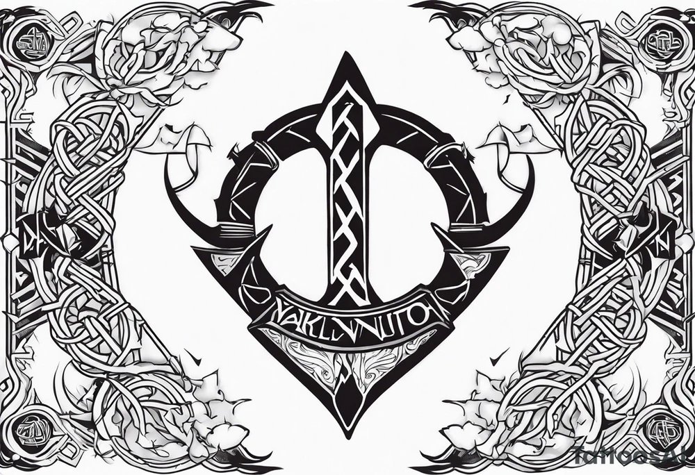 Valhalla sword shield dragon axe Valknut barbed wire chains fire tattoo idea Valhalla sword shield dragon axe Valknut barbed wire chains fire tattoo idea