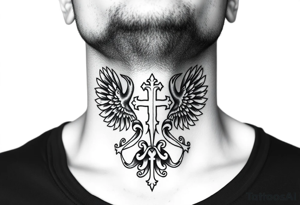 russian christian orthodox military neck design front facing tattoo idea