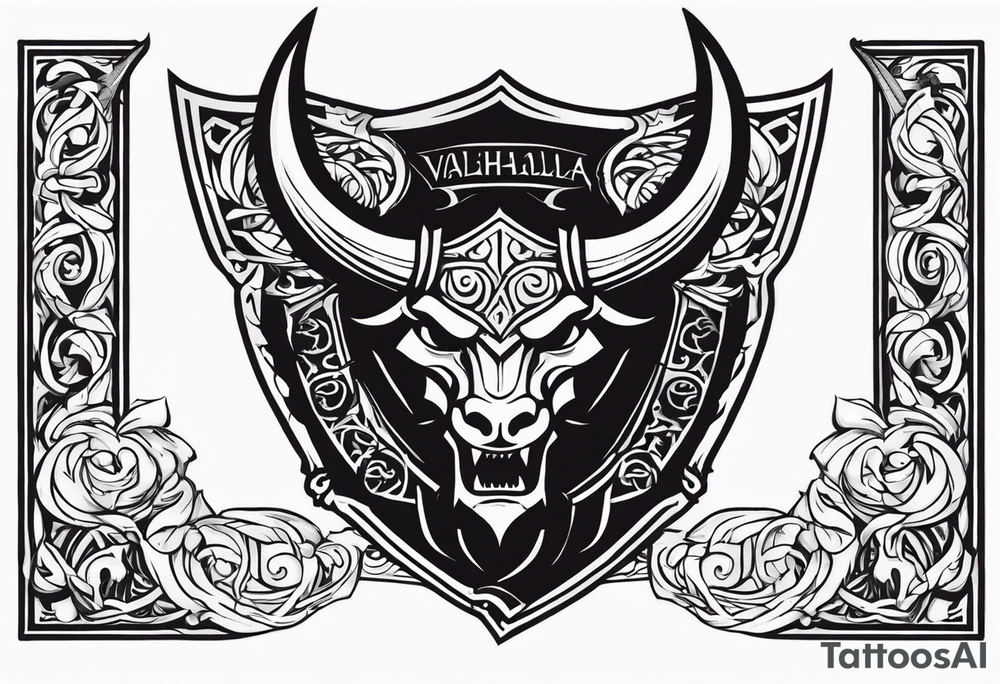 Valhalla sword shield dragon head axe viking church tattoo idea Valhalla sword shield dragon head axe viking church tattoo idea