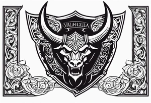 Valhalla sword shield dragon head axe viking church tattoo idea