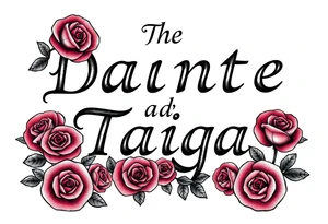 The names "Dante" and "Taiga" surrounded by roses tattoo idea