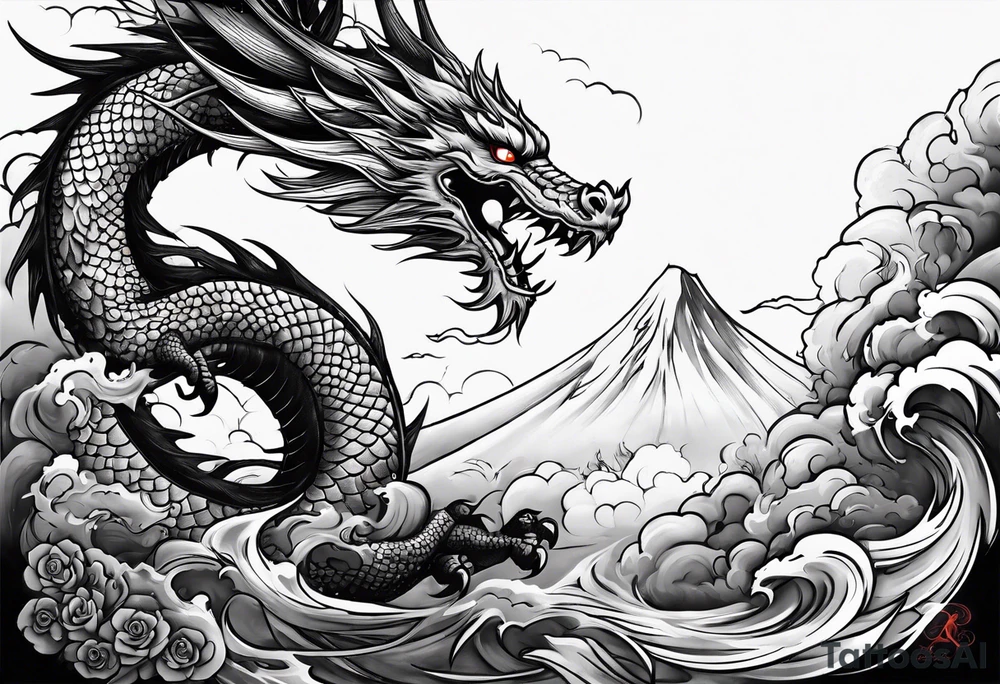 Dragon fire in the backaround tattoo idea