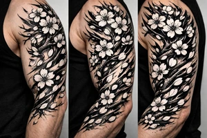 delicate cherry blossoms swirling in spring breeze with petals tattoo idea