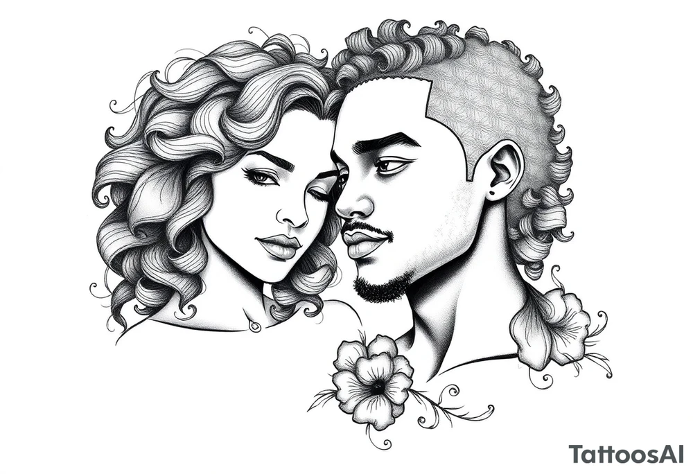 curly haired woman and African American man tattoo idea